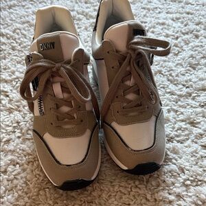 DKNY Beige and White Casual wedge Sneakers